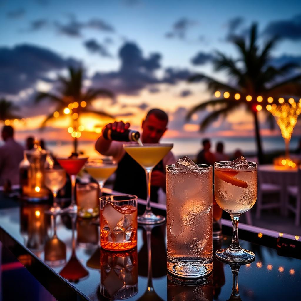 Sunset cocktail bar with ice